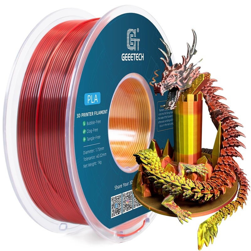 Geeetech Silk PLA Tri Color Filament 1.75mm 3D Printer Filament, Coextrusion Red Gold Black Tri-Colors Metal-Like Shiny Silk PLA Filament, 1kg (2.2lbs) 1 Spool, Dimensional Accuracy +/- 0.02 mm - Image 1